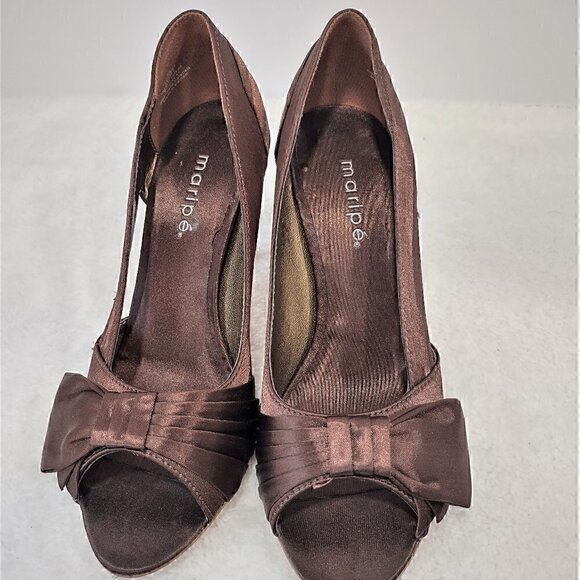 Maripe "Jezebel" Brown Pleated Fabric Heels w/ Bow-Bridal / Formal - Size 6.5 - Picture 1 of 14